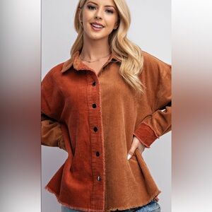 Easel Women's Corduroy Jacket in Rust and Brown